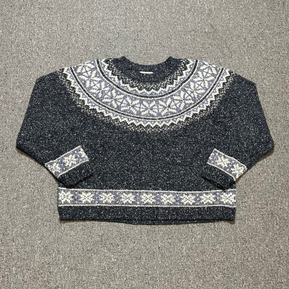Vintage St Johns Bay Nordic Sweater XL Blue Fair Isle Snowflake Knit‎ Pullover